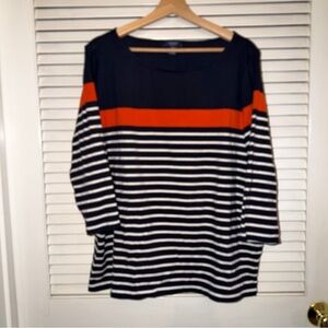 Chaps Navy and Orange Striped Long Sleeve Top